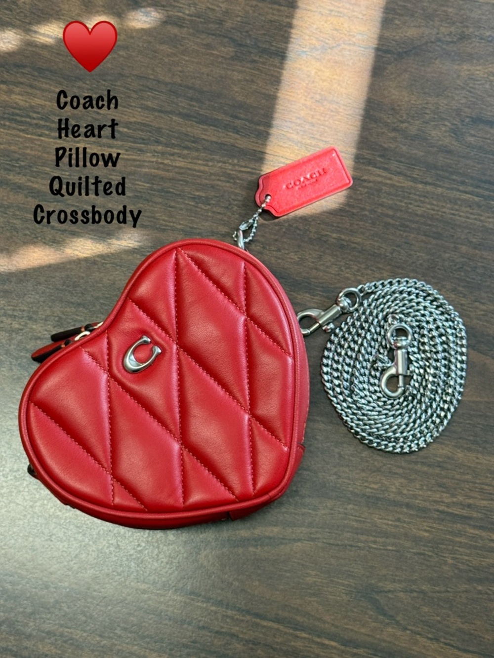 Coach Heart Pillow Quilted Crossbody with Silver Chain♥️